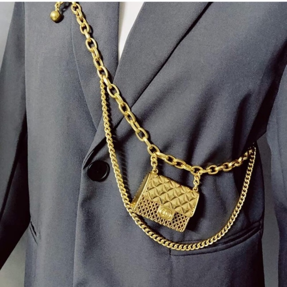 New! Gold Chain Belt With Mini Purse